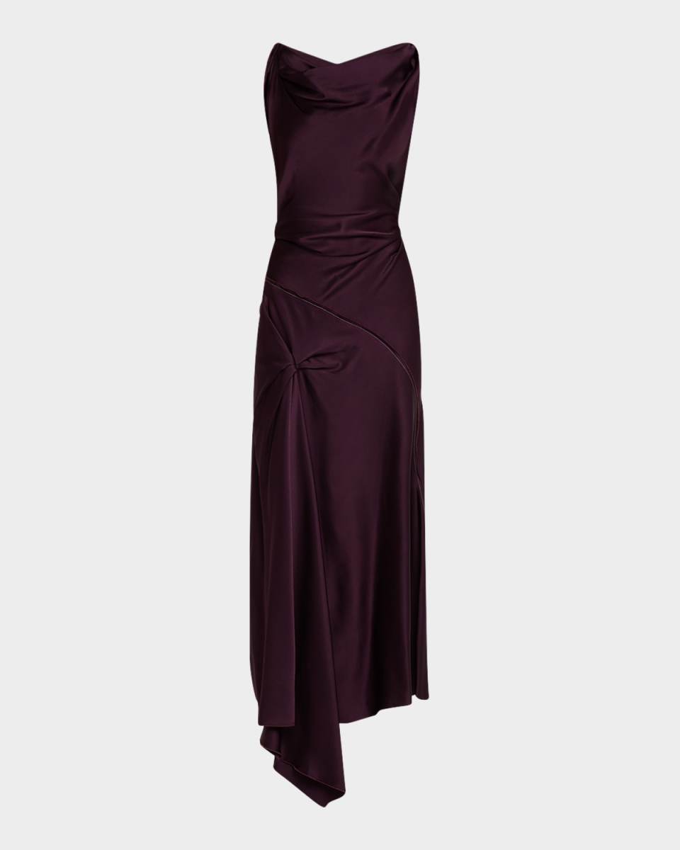 Asymmetric Draped Sleeveless Midi Dress